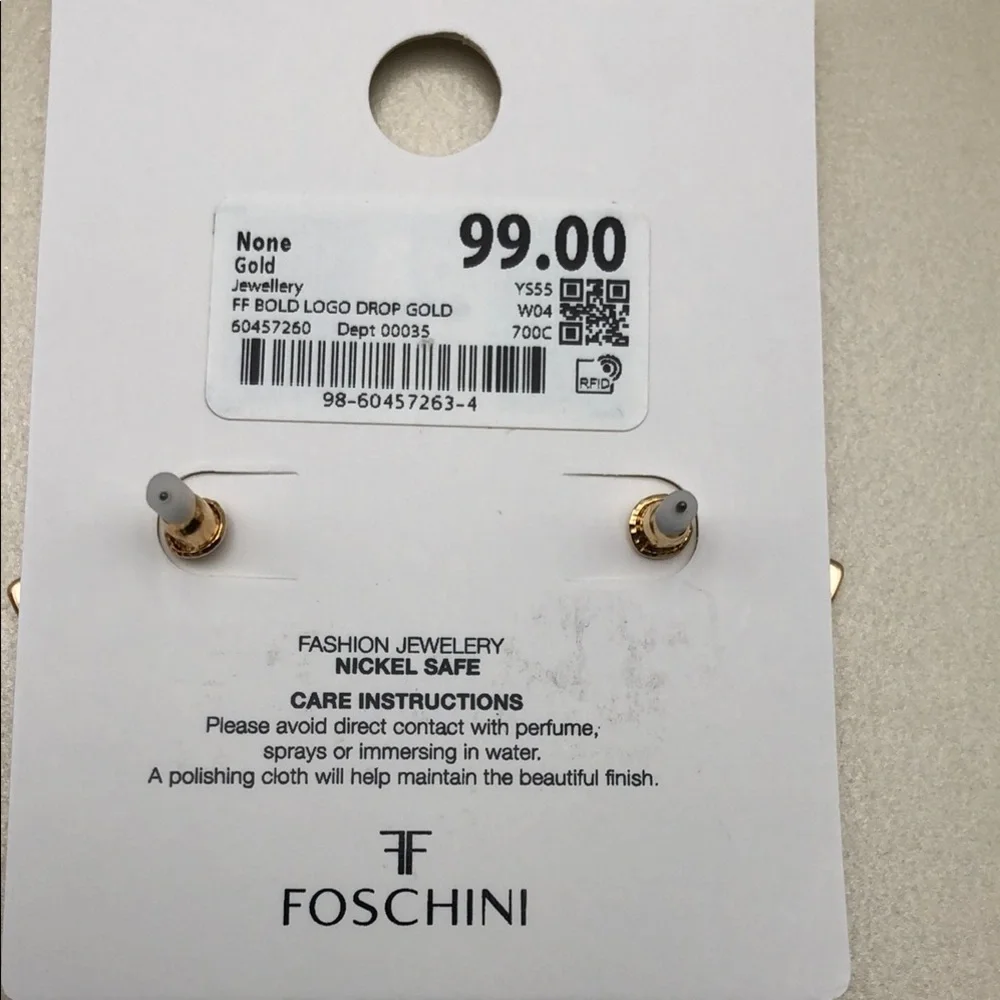 Foschini -FF Logo Gold-Tone Stud Earrings Nickel Safe NWT